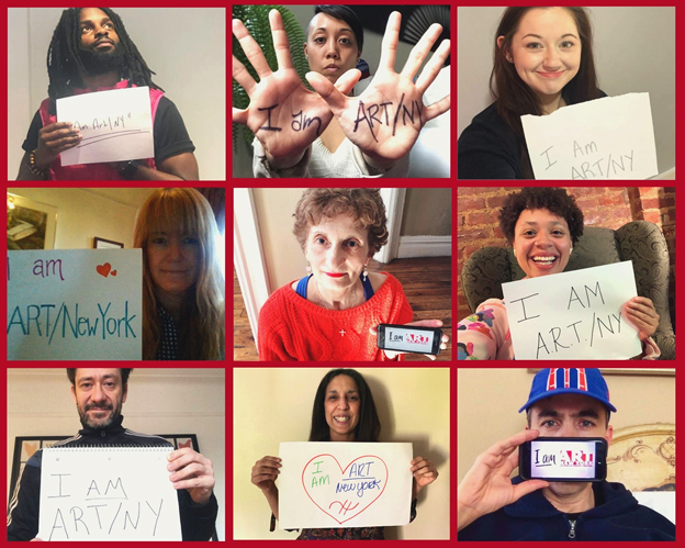 A collage of 9 A.R.T./New York members holding signs that say, "I Am A.R.T./New York."