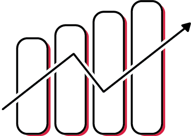 A bar graph with an arrow going through it, increasing from left to right.
